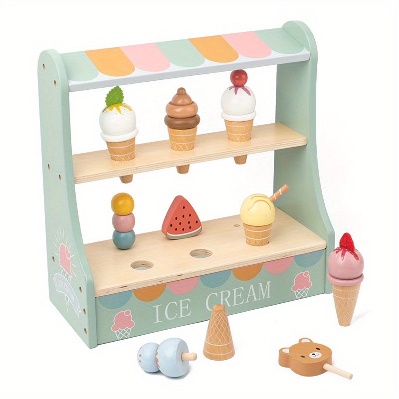 

Montessori Role Pretend Play Wooden Ice Cream Shop: Girls' Afternoon Tea Set Educational Simulation Kitchen Food Toys - Educational Learning, Imaginative Role Play, Wooden Toy Set