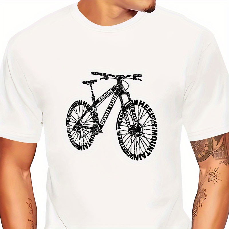 

Bike Print, Men's Round Crew Neck Short Sleeve, Simple Style Tee Fashion Regular Fit T-shirt, Casual Comfy Breathable Top For Spring Summer Holiday Leisure Vacation Men's Clothing As Gift