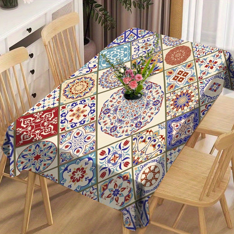 

Colorful Printed Square Polyester Tablecloth - Waterproof, Oil-resistant, Woven Machine Made Table Cover For Dining Table, Patio, Picnic Party, Home Kitchen Living Room Decor - 1pc