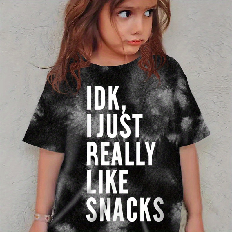 

Girls Letters Print Crew Neck T-shirt, Casual Loose Short Sleeve Trendy Summer Tee Comfy Top