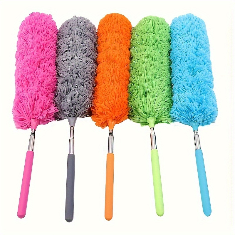

1pc Microfiber Dusting Brush With Telescopic Stainless Steel Handle, Pp Material, Washable And Bendable Head, Extendable Cobweb Cleaner For Ceiling Fans Furniture