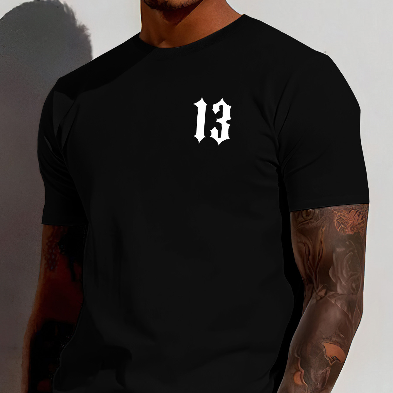 

Number 13 "creative Print Men's Casual T-shirt, Summer Fashion Crew Neck Short Sleeve Top, Modern Streetwear Style For Men