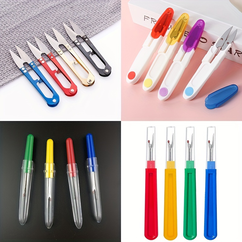 

6-piece Sewing Essentials Kit: Seam Ripper, Stitch Unpicker & Thread Cutter With Trimming Scissors - Versatile Household Craft Tools In White/red