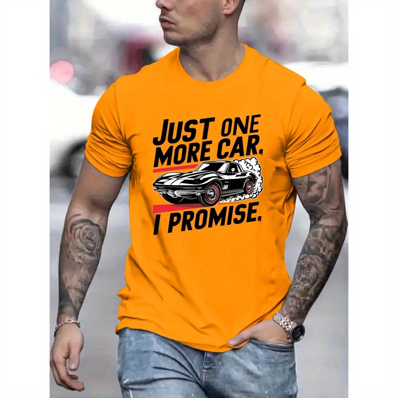 

Retro Car Print, Men's Round Crew Neck Short Sleeve, Simple Style Tee Fashion Regular Fit T-shirt, Casual Comfy Breathable Top For Spring Summer Holiday Leisure Vacation Men's Clothing As Gift