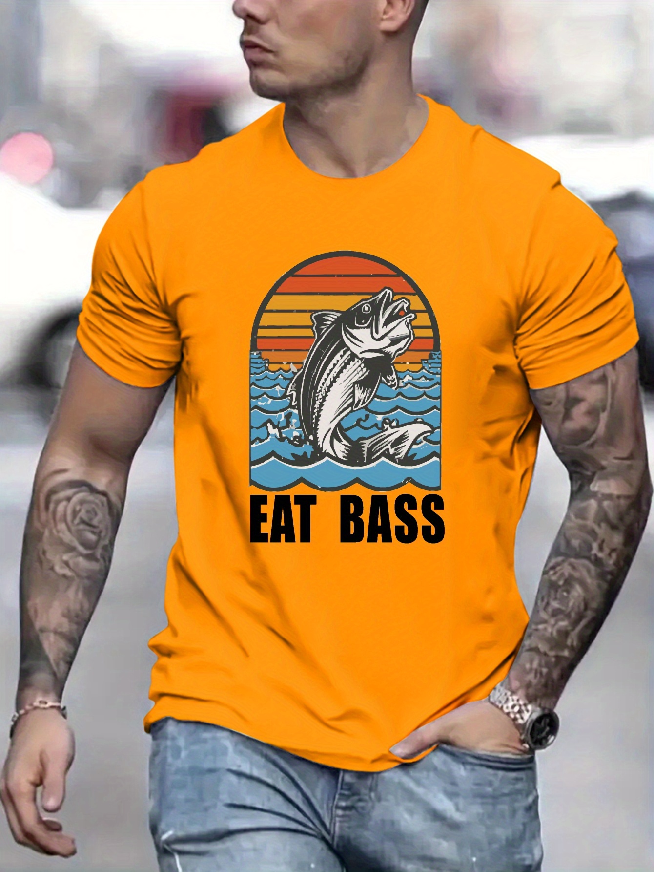 fish print men's round crew neck short sleeve Temu Bahrain