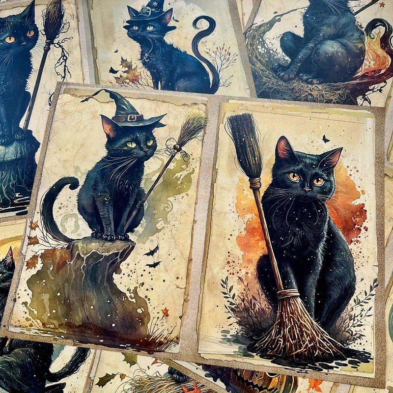 

Magic Black Cat Themed Junk Journal Kit - 10 Sheets Of Premium Mixed Media Paper For Scrapbooking & Crafts