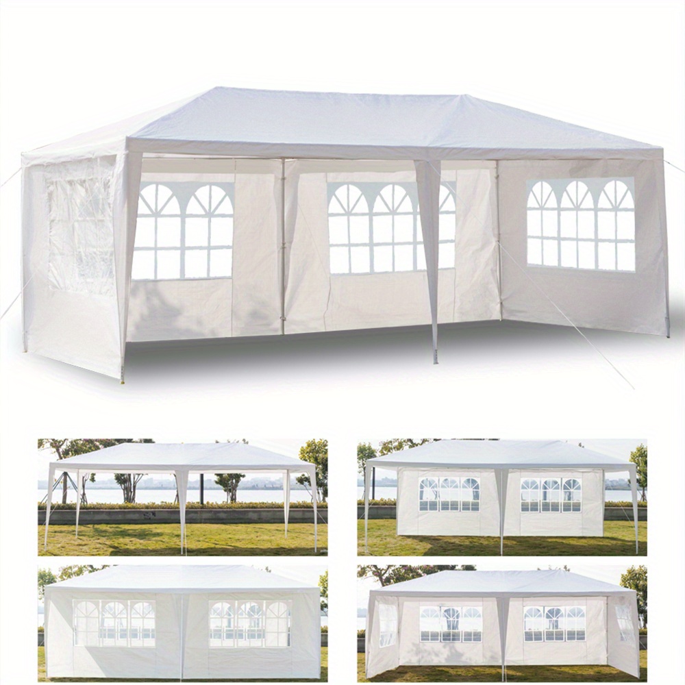 

1pc Outdoor Event Canopy Tent, 3x6m With 4 Side Walls, White, Pe Fabric, Powder-coated , Spiral Pipes, Garden Party Shelter