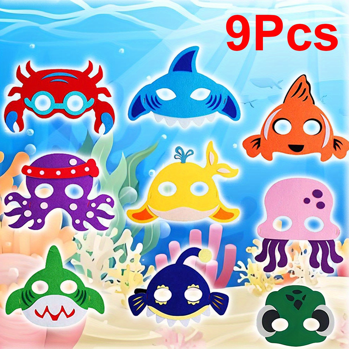 

1pc/9pcs Ocean Animal Mask Sea Animal Masks For Under The Ocean Themed Birthday Halloween Dress Up Costume Party Supplies