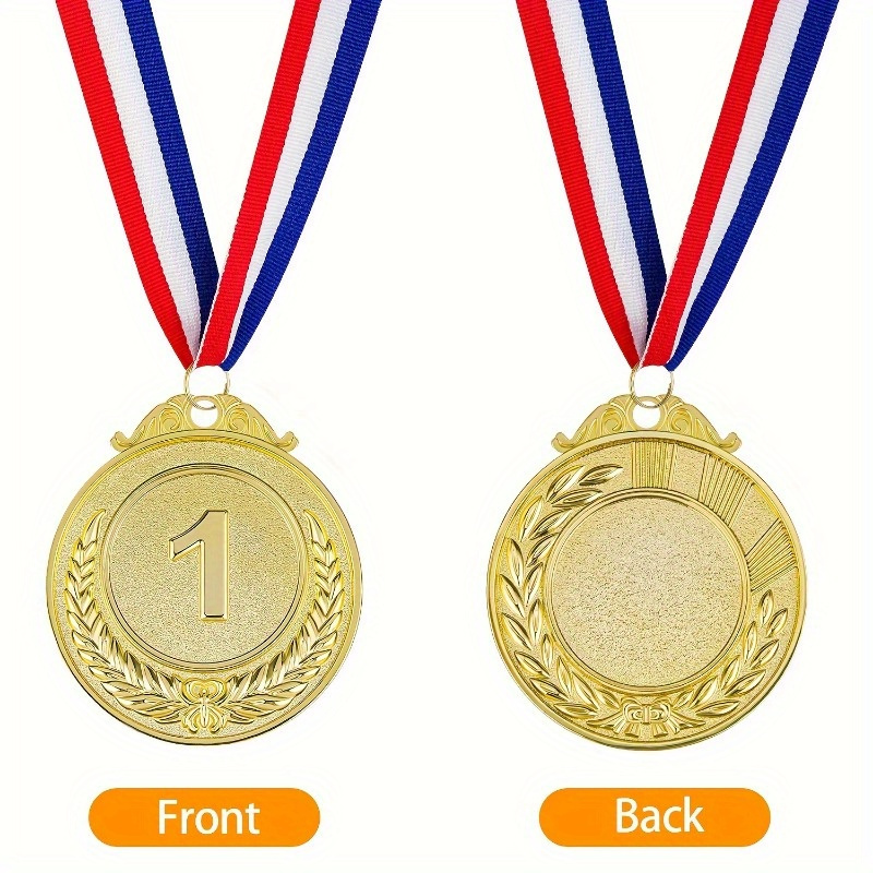 

1pc Gold, Silver, And Bronze Metal Award Medals With Tri-color Neck Ribbon, Winner Medals For Sports, Competitions