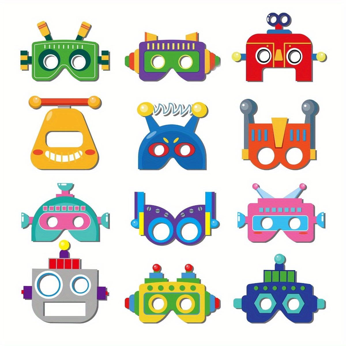 

12pcs Robot Paper Masks For - Diverse Designs With Mechanical & Themes, Ideal For Birthday Parties &