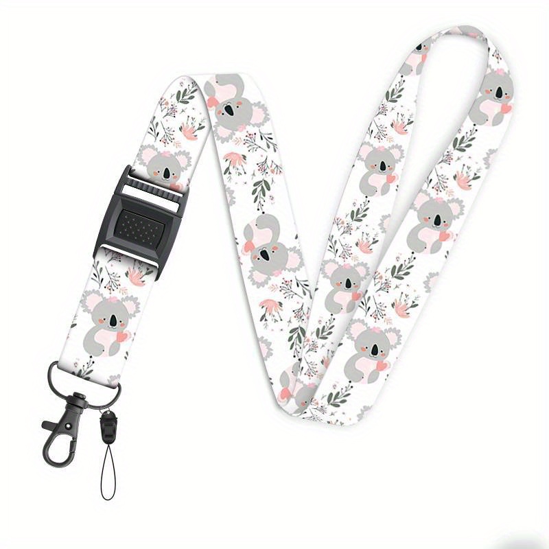 

Cartoon Koala & Floral Keychain Lanyard - Neck Or Wrist Strap For Id Phone