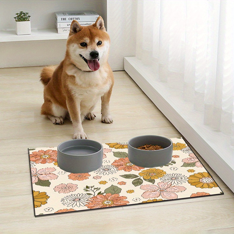 

1pc Floral Pet Feeding Mat For Dogs & Cats - Waterproof, Non-slip, Leak-proof Food Placemat With Easy Clean Design