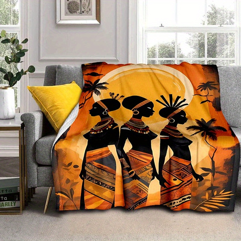 

African Women Lightweight Flannel Throw Blanket - Soft Warm Polyester Fleece Bedding With Digital Print For Sofa, Bed, Travel, Camping, Office, Chair - Large Size Over 2.16m² With 1.8m Long Side