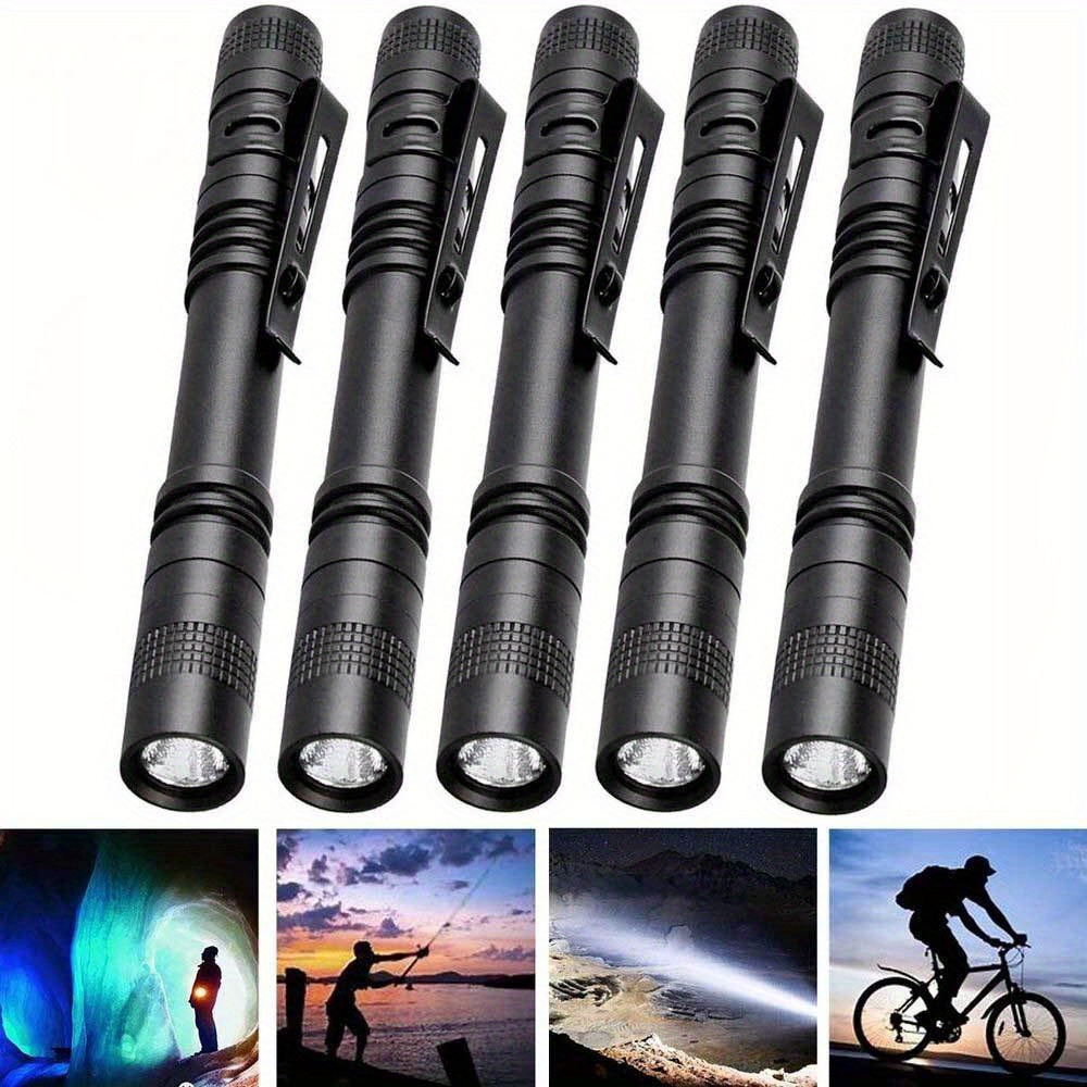 

5pcs Led Flashlights With Clip, Mini Pocket Penlight For Outdoor Camping Hiking Fishing