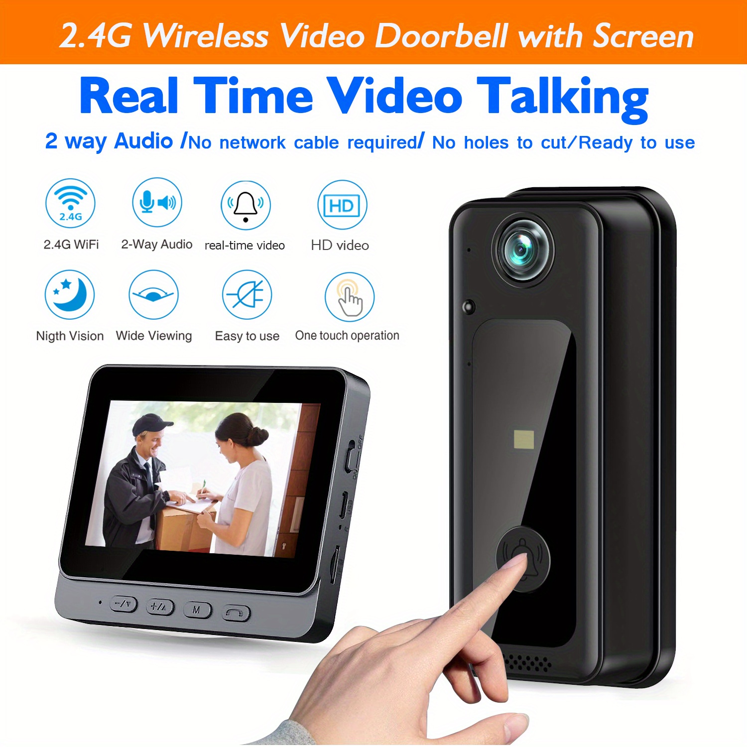 

Doorbell Camera Wireless, Battery-powered Video Doorbell Work With 4.3 Inch Screen Indoor Monitor, Wifi Video Doorbell, Friendly Using For , Including 32gb Sd Card Saving & Videos,