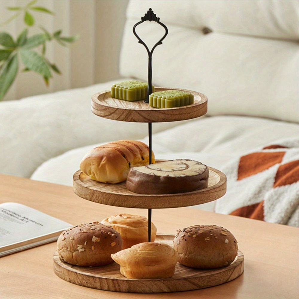 

Elegant Double-layer Wooden Dessert Stand - Round Paulownia Wood Display Tray For Cakes & Pastries, Perfect For Kitchen And Dining Decor