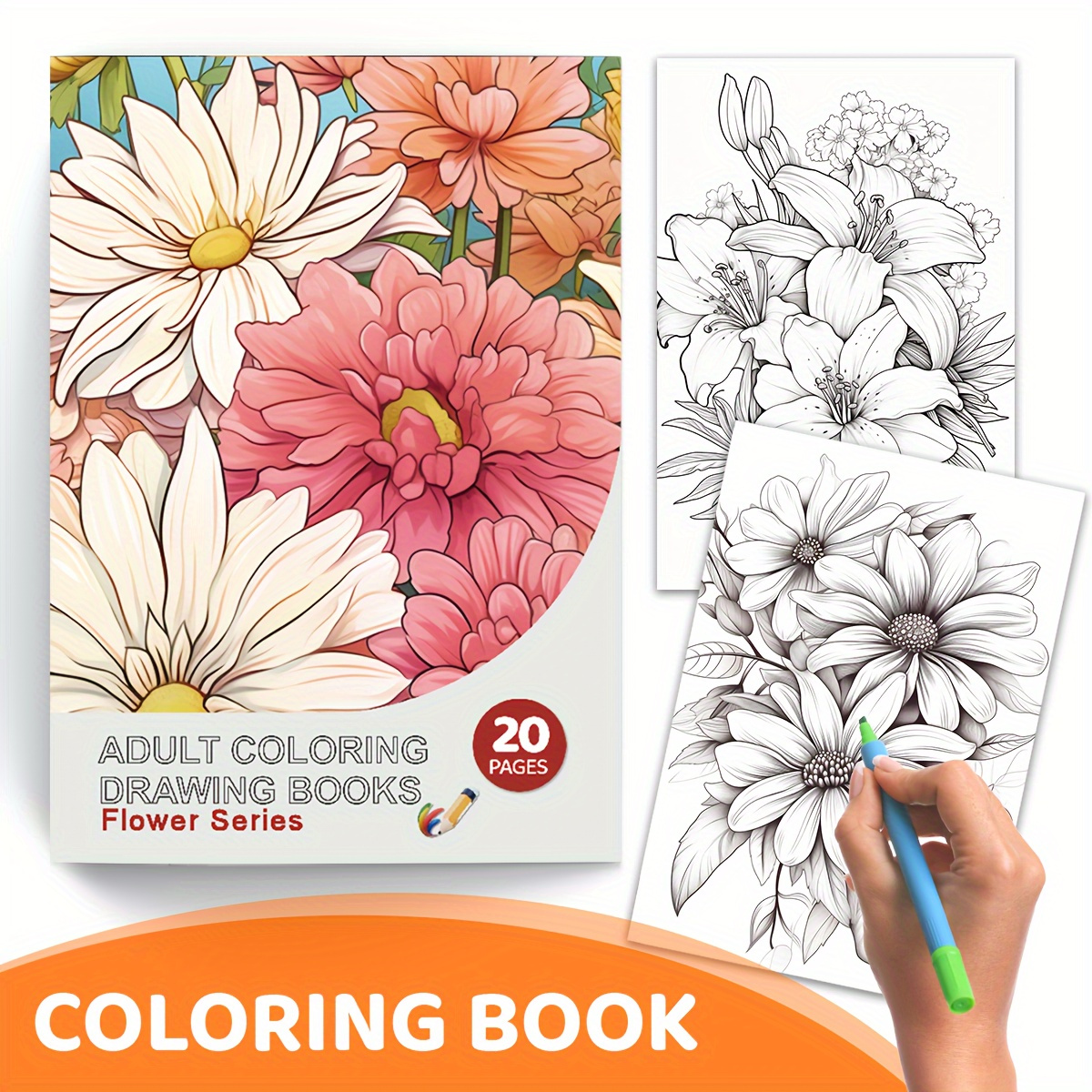 

creative Bloom" Exquisite Floral A4 Coloring Book For Adults - Thick, Variety Of Flower Designs, Perfect For Leisure & Entertainment, Ideal Gift