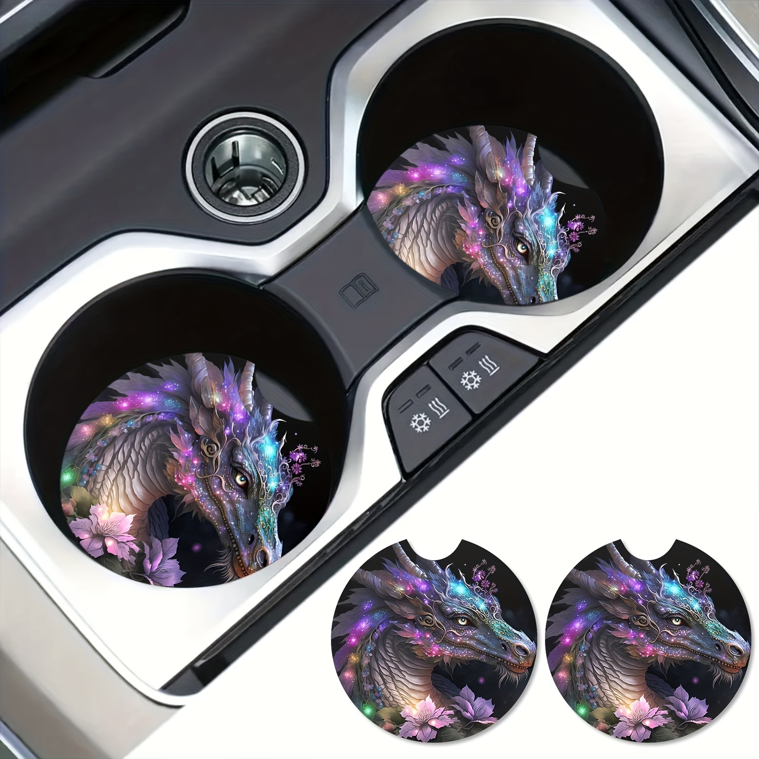 

2pcs Glowing Dragon Car Cup Holder Coasters - Absorbent, Non-slip & Removable Eva Rubber Accessories