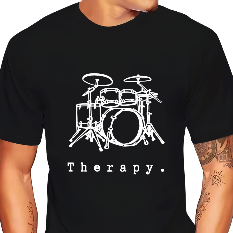 

Drummer Print, Men's Round Crew Neck Short Sleeve, Simple Style Tee Fashion Regular Fit T-shirt, Casual Comfy Breathable Top For Spring Summer Holiday Leisure Vacation Men's Clothing As Gift