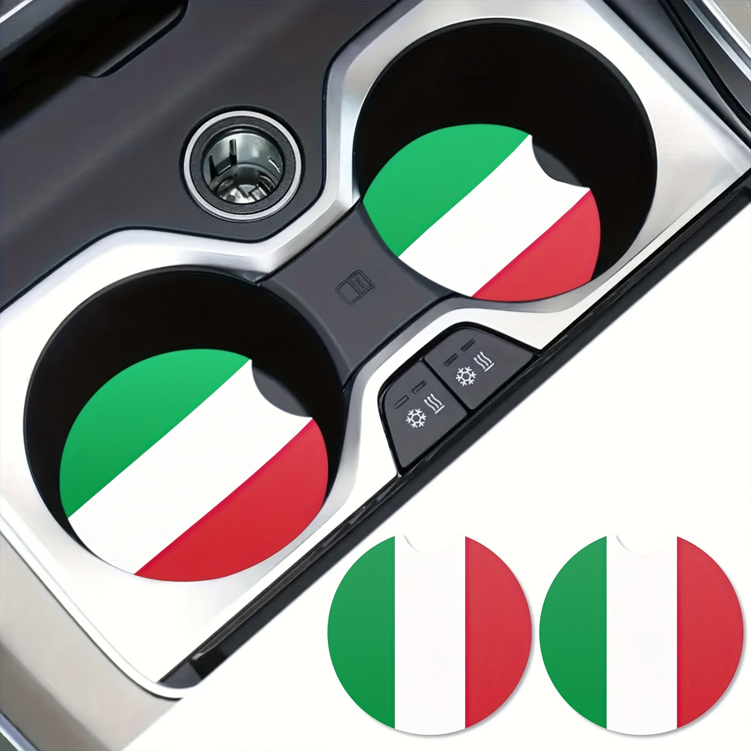 

2pcs Italy Flag Car Cup Holder Coasters - Anti-slip, Absorbent Eva Rubber, Fit For Women's Vehicles