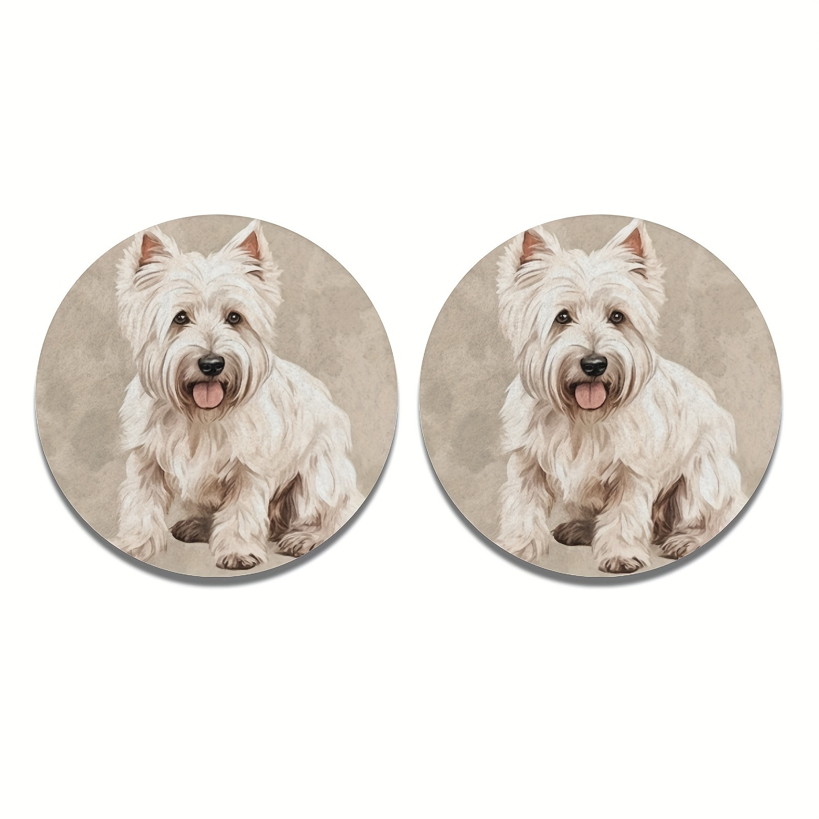 TEMU 2pcs Car Coasters For Cup Holders, West Highland , Anti Slip Rubber Car Cup Mat, Cute Dog Car Interior Accessories For Women Men 2.8