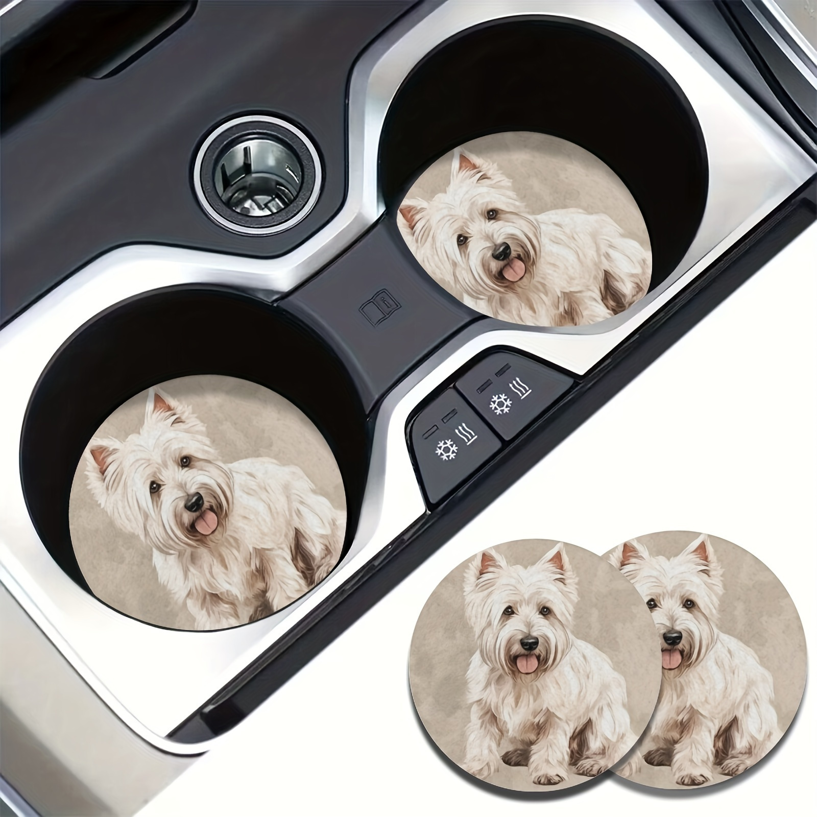 

2pcs Car Coasters For Cup Holders, West Highland , Anti Slip Rubber Car Cup Mat, Cute Dog Car Interior Accessories For Women Men 2.8