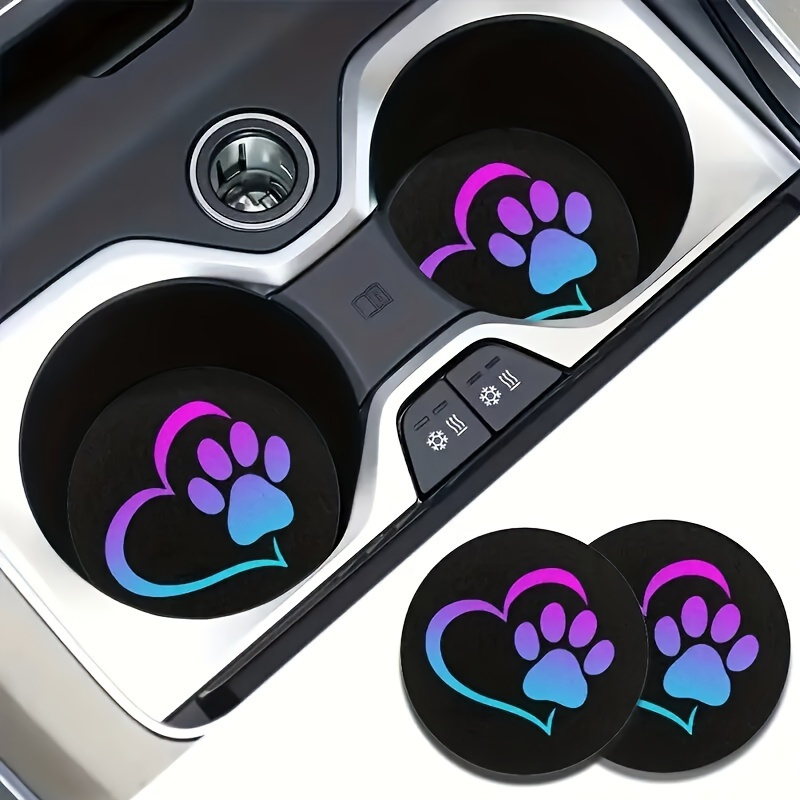 

2pcs Heart And Dog Paw Print Car Coasters, Cup Holders For Car