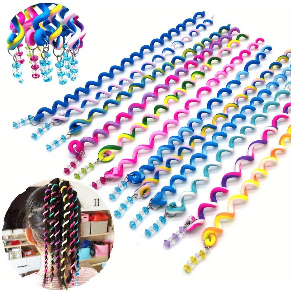 

12pcs Colorful Spiral Hair Braiders With Charming Bead Charms, Sweet Y2k Style, Hair Twist Clips, Spin Pin Hair Styling Accessories For Birthday Party, Bar, Weddings