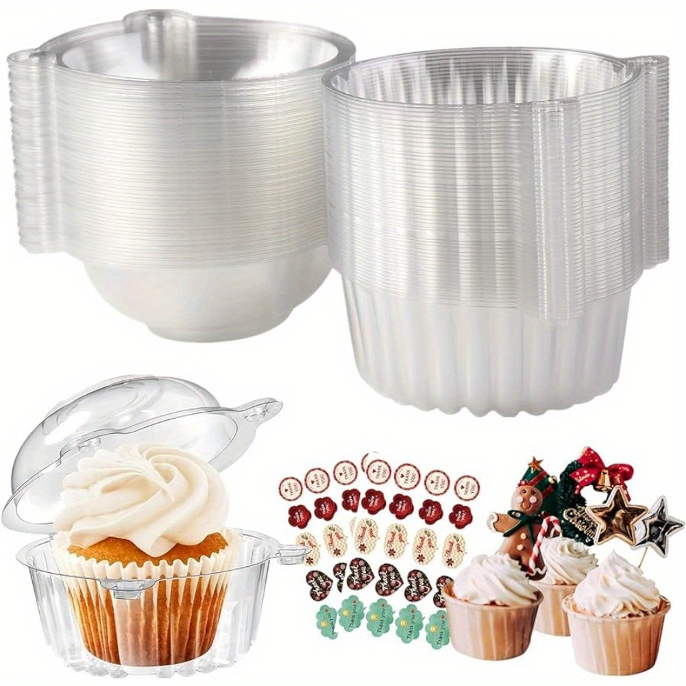 

400pcs Cat Head Clear Plastic Cupcake Boxes With Dome - Reusable, Stackable Single Cake & Muffin Containers, Birthday Parties, Weddings, Holidays - Food-grade, Transparent Display For Desserts