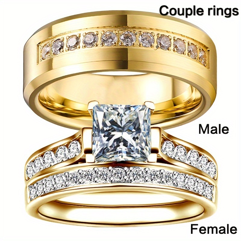 

3pcs Couple Ring Set, For Wedding And Engagement, For Men And Women