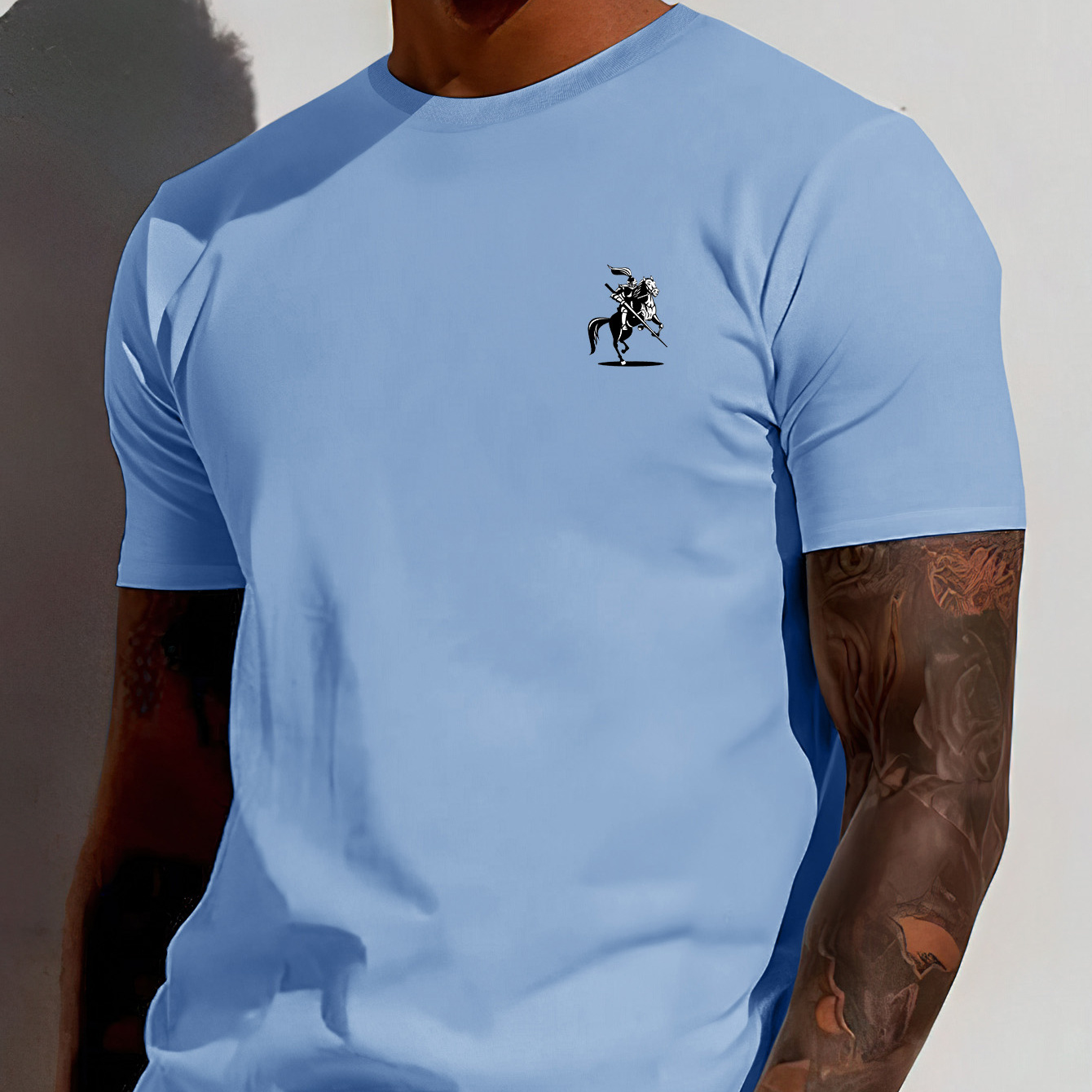 

Horse Riding Print Blue Tee Shirt, Tees For Men, Casual Short Sleeve T-shirt For Summer