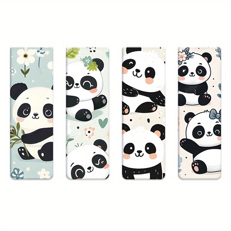4-pack Cute Panda Magnetic Bookmarks, Major Material: Cardboard, Magnet Page Markers For Students And Teachers, Reading Accessories