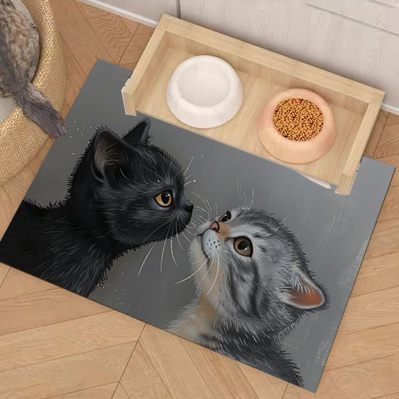 

Premium Polyester Cat Feeding Mat - Durable, Easy-to-clean Pet Food Placemat, Non-slip Design For Cats And Dogs, With Adorable Cat Illustration