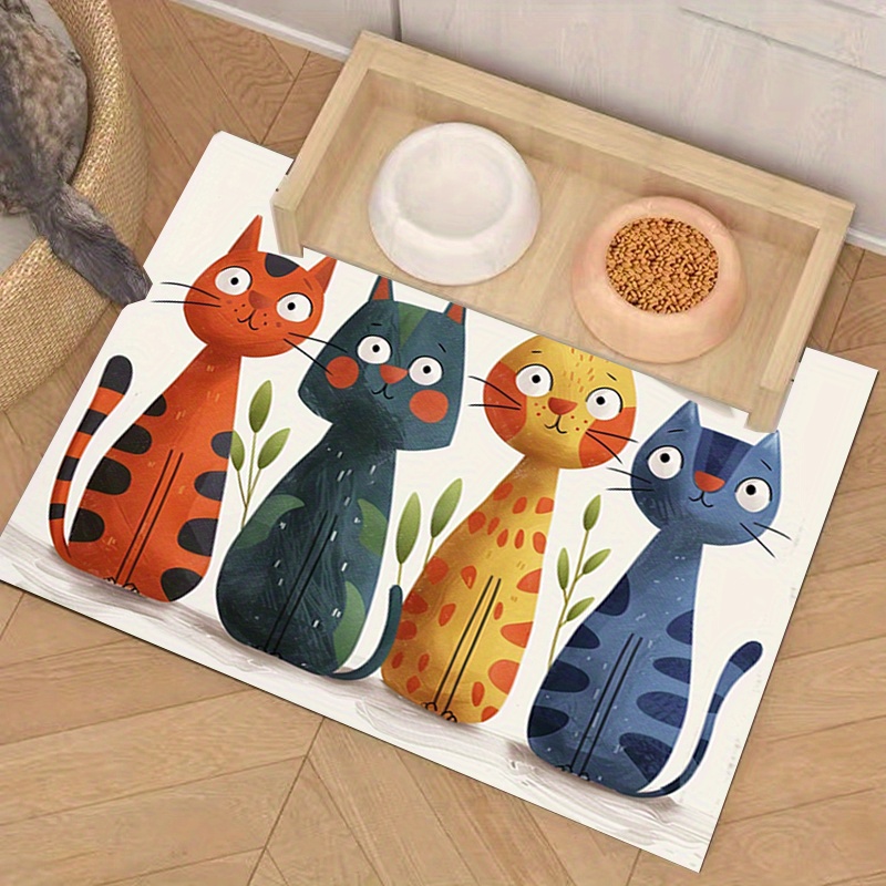 

Jit Cartoon Cat Design Feeding Mat For Pets - 1pc, Polyester, Non-slip, Waterproof Placemat For Cat And Dog Bowls, Easy To Clean Food Mat For Animal Feeding Station