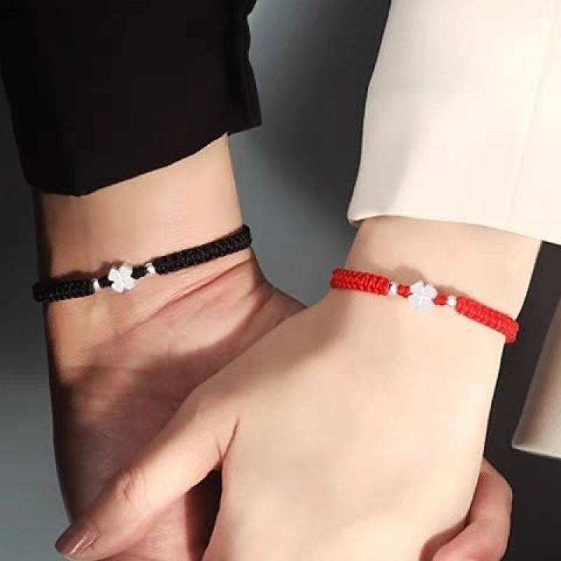 

Bracelet Charm à Feuilles Réglable 1pc - Cordon Noir & Rouge, pour Couples & Meilleurs Amis, Cadeau Idéal pour la Saint-Valentin