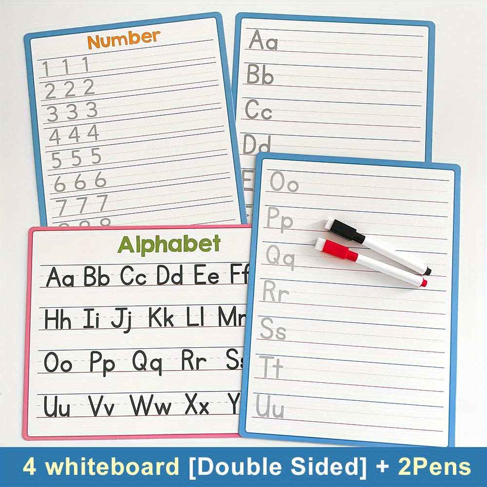 Set Of 4 -sided Whiteboards Featuring And Numbers For Handwriting Practice, Designed For Dry Erase Use In Classrooms As Educational Tools