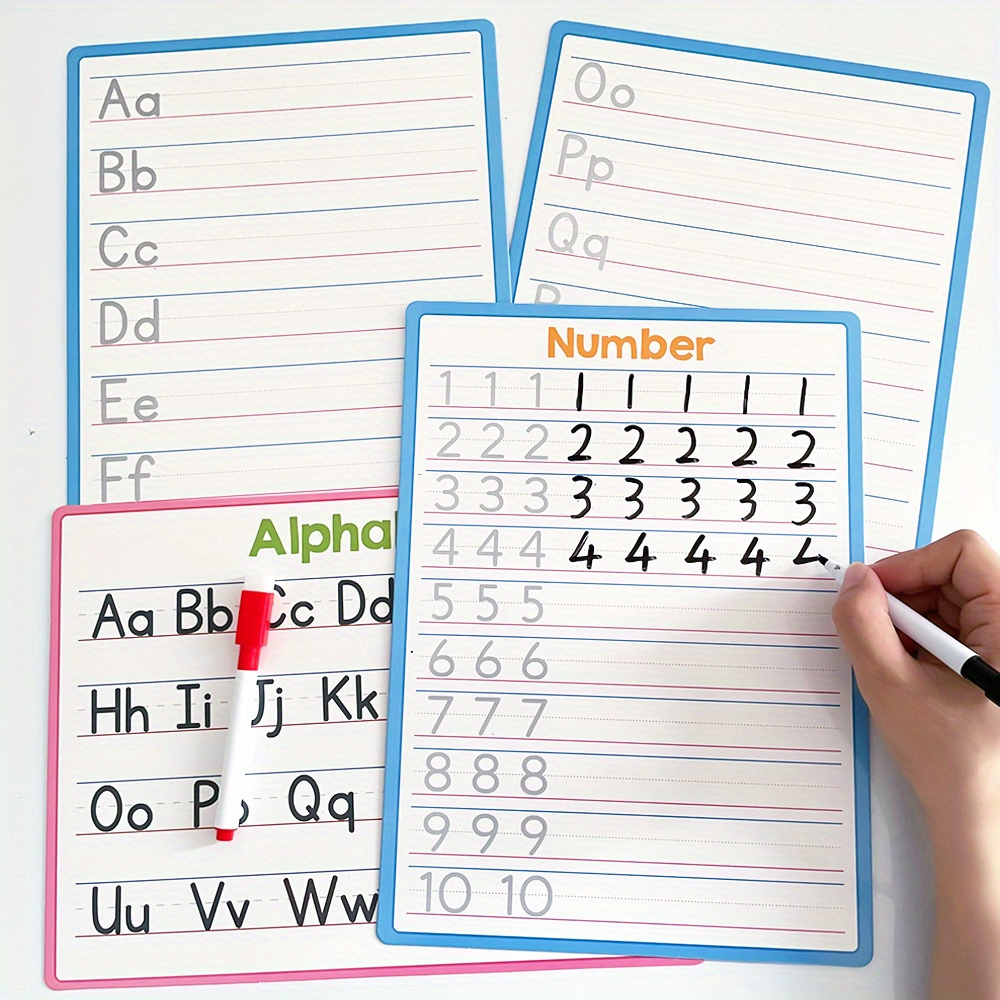 

4pcs Double Sided Abc Alphabet Letter Math Numbers Handwriting White Boards, Dry Erase Write And Wipe Board For Classroom Back To School, School Supplies Learning Educational Tools