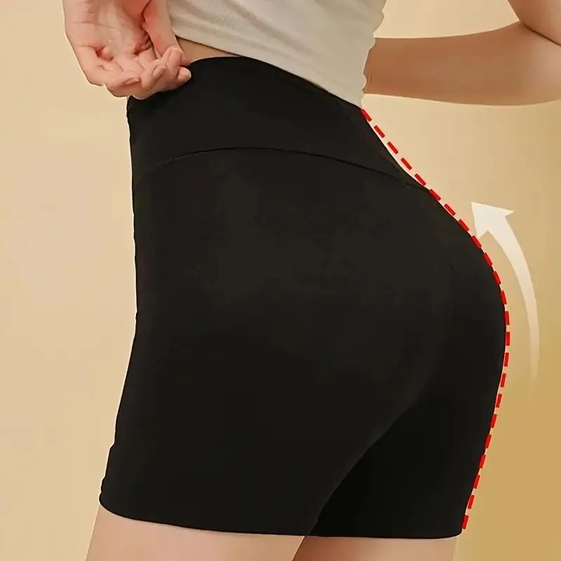 womens solid color high waist shaping shorts hip underwear summer lightweight double layer ice silk safety panties with tummy control details 5