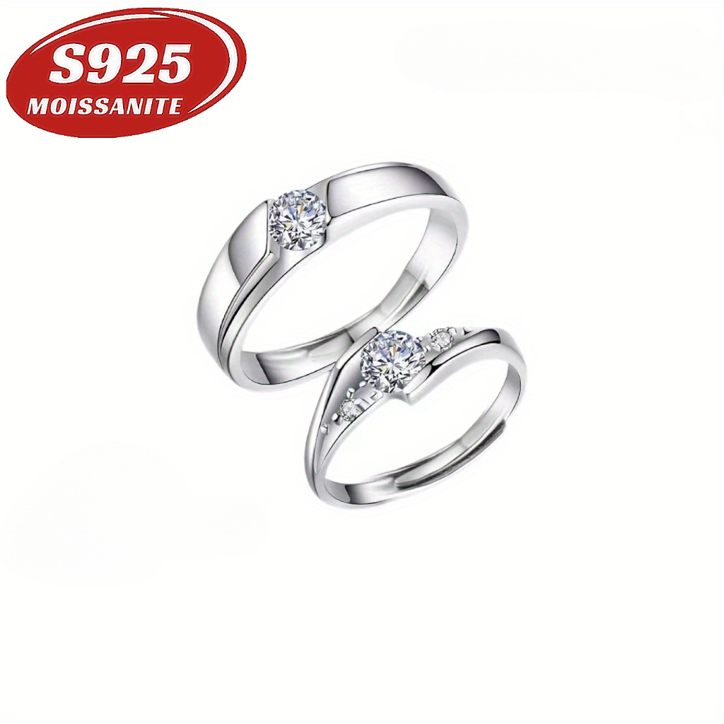 2pcs Adjustable Couple Rings Set, 925 Sterling Silver