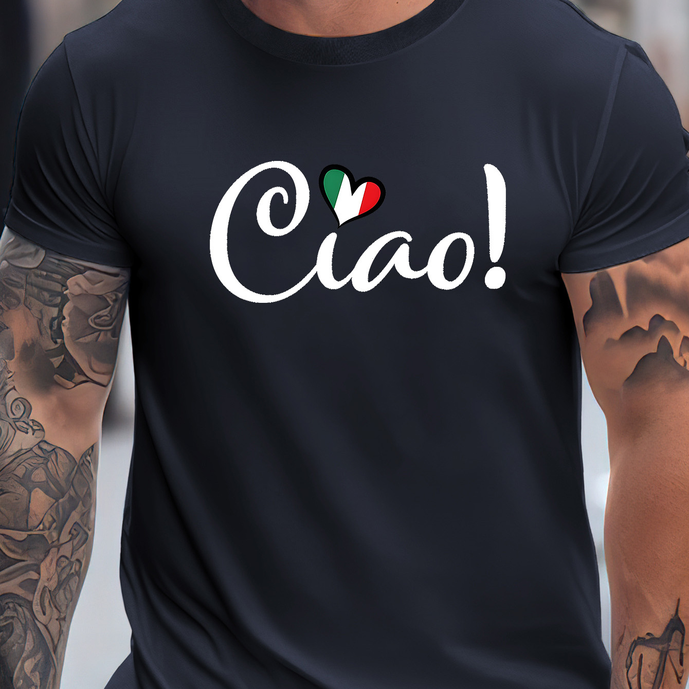 

T-shirt à imprimé "Ciao", T-shirts pour hommes, T-shirt décontracté à manches courtes pour l'été