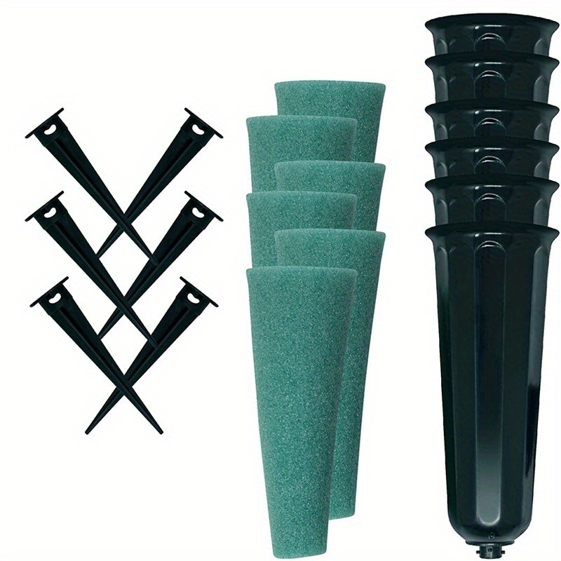 

2pcs Plastic Commemorative Floral Vase With Foam Pad And Ground Stake For Cemetery Bouquet Arrangements