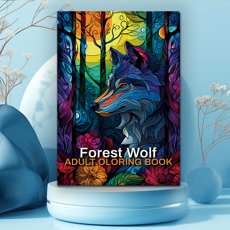 

Wolf Adult Coloring Book - 22 Pages Paper, Plain Unlined Personalized Animal Theme Notepad For 14+, Mystical Wolf Journey Illustrations