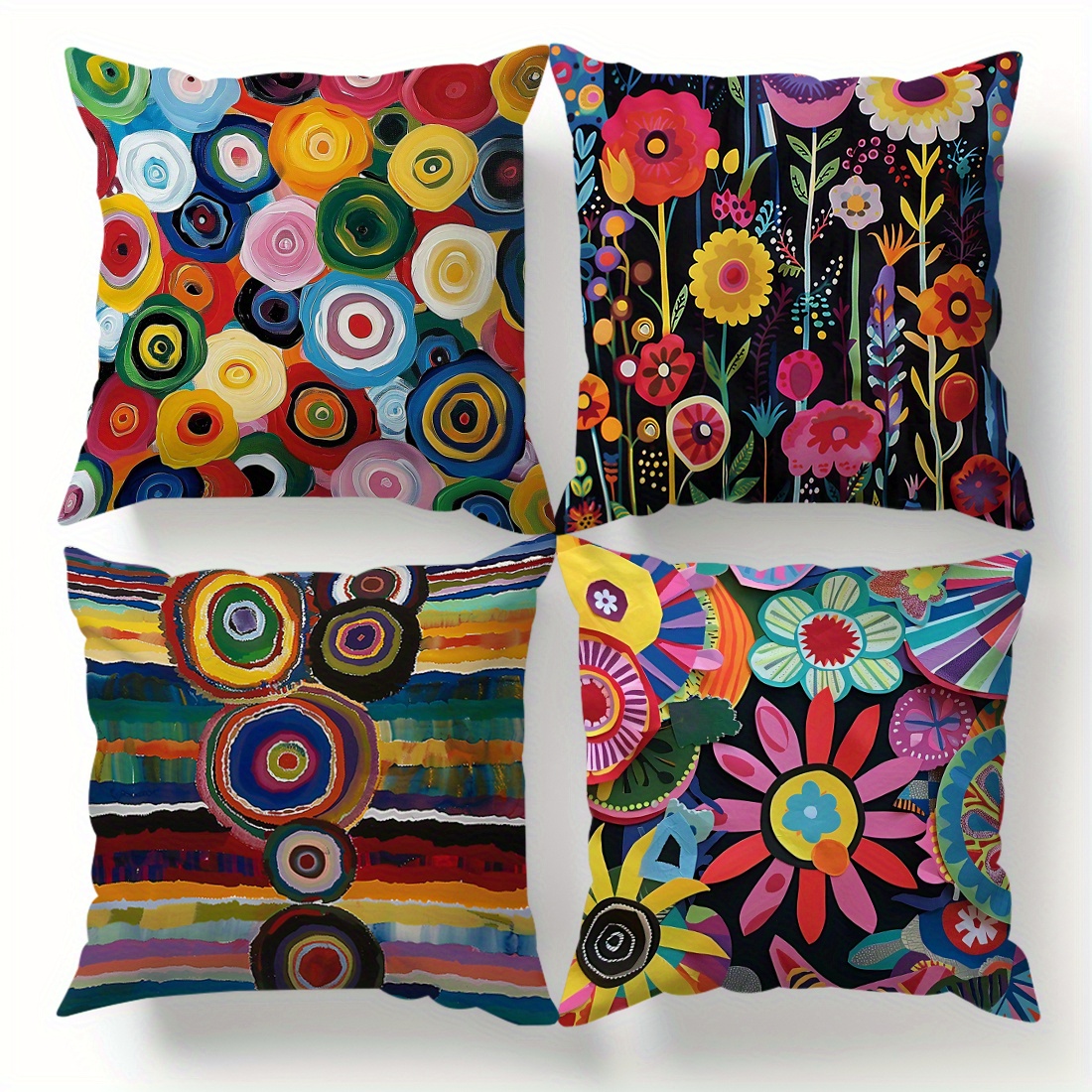 E-shop 4er-Set karierte Patchwork Mandala Blumen Pfirsichhaut Kissenbezug Wohnkultur