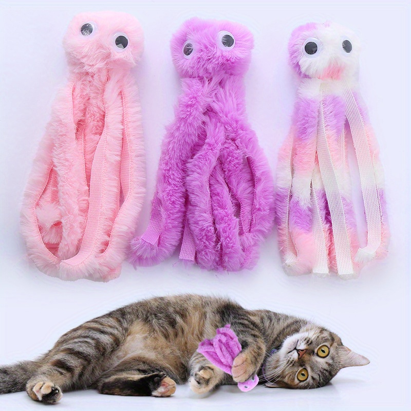 

Plush Octopus Cat Toy With Animal Print, Fabric Material, Suitable For All Breed Sizes, No Battery Required - 1pc Interactive Teaser Wand For Kittens And Cats To Chew And Bite