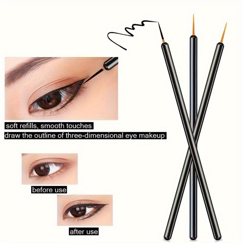

50pcs Disposable Eyeliner Brushes With Fine Tip And Nylon Bristles - Precision Application Wand For Castor Oil, All Skin Types, Unscented Abs Plastic Handle Makeup Tool Kit