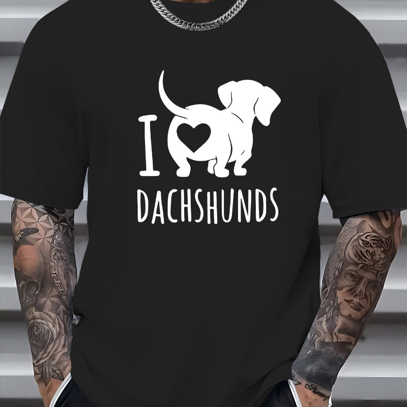 

Dachshunds Print Men's Casual Crew Neck T-shirt, Fashionable Short Sleeve Tees, Comfort Fit Top, Leisurewear, Outdoor Sports Clothing