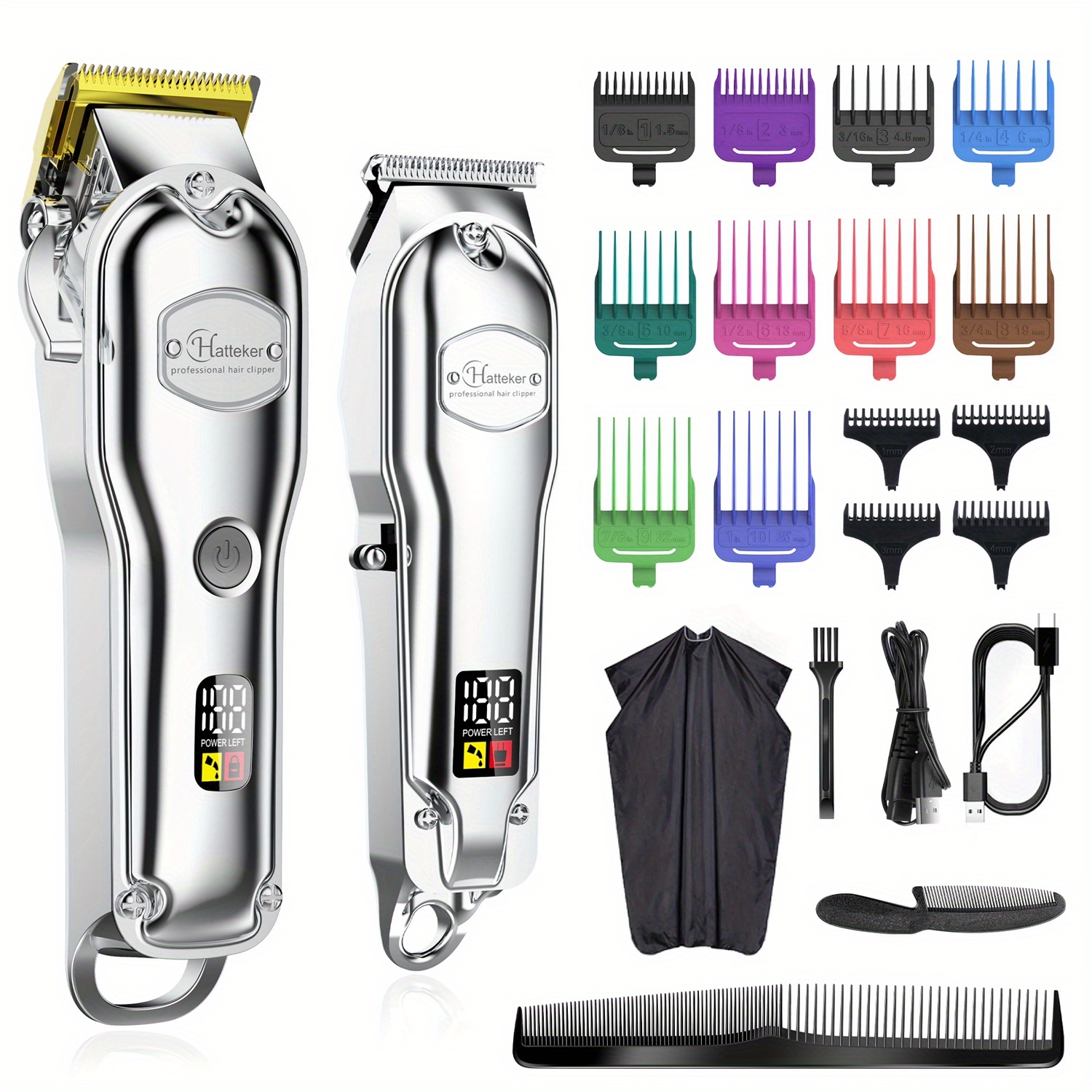 

Hair Clipper For Men 2 Machines Set Cordless Barber Clipper For Hair Cutting Kit With T-blade Trimmer Beard Trimmer Kids Clipper Professional Usb Rechargeable 2pc