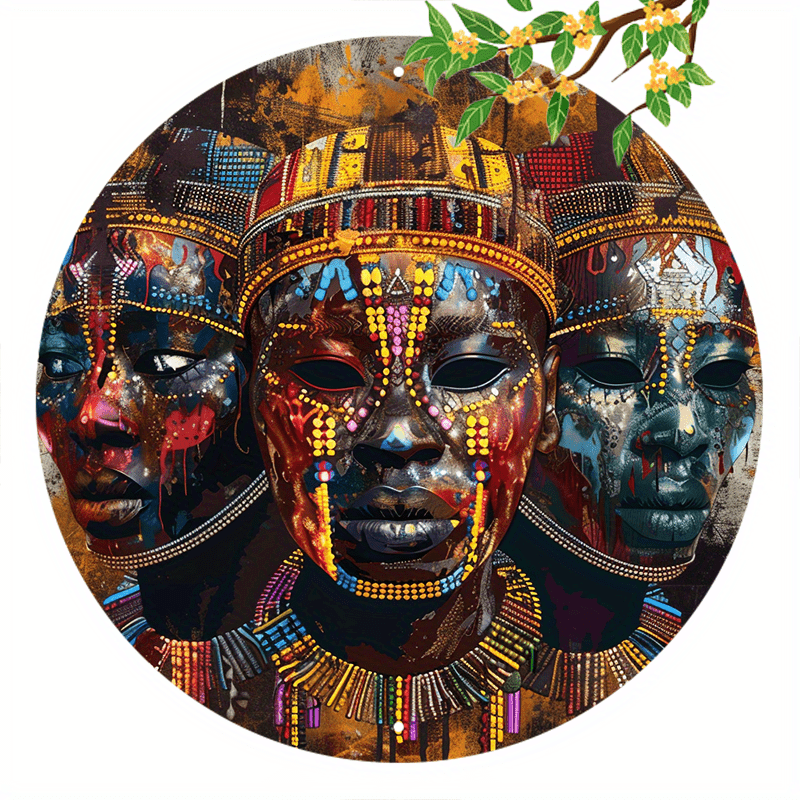 

1pc African Masks & Garlands Metal Wall Cut-out - 8x8" Weatherproof & Waterproof Tinplate Sign, Pre-drilled For Bachelor Party & Man Cave Decor