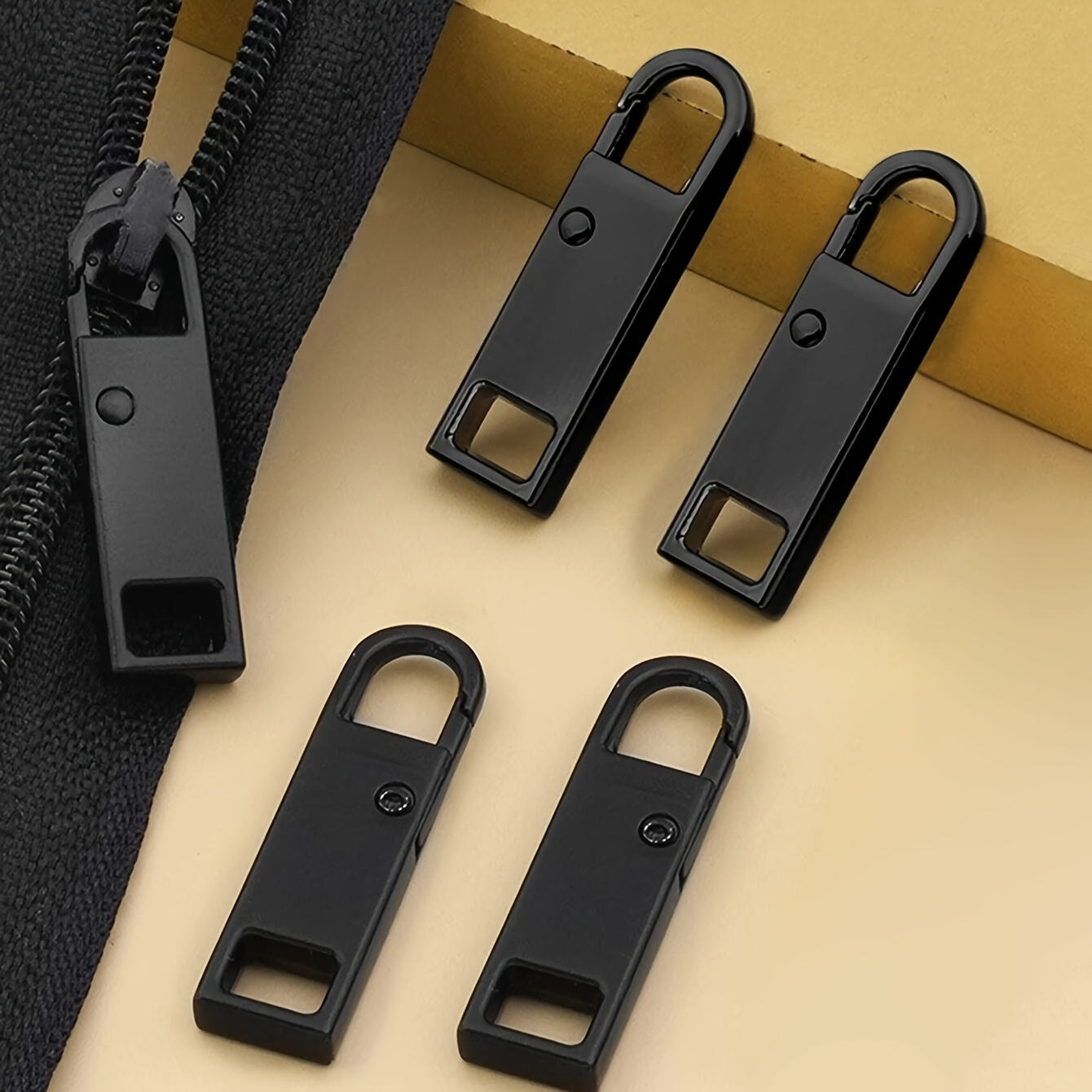 

3pcs Metal Zipper Pull Replacement Kit, Detachable Zipper Heads For Quick Fix Repair In Black And Graphite Colors