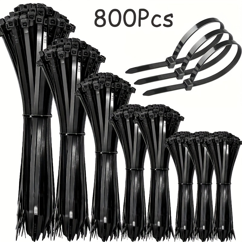 

800pcs Heavy-duty Nylon Cable Ties Variety Pack – Uv-resistant, Self-locking, Multi-size (4-12"") For Secure Organizing In Home, Office & Garden